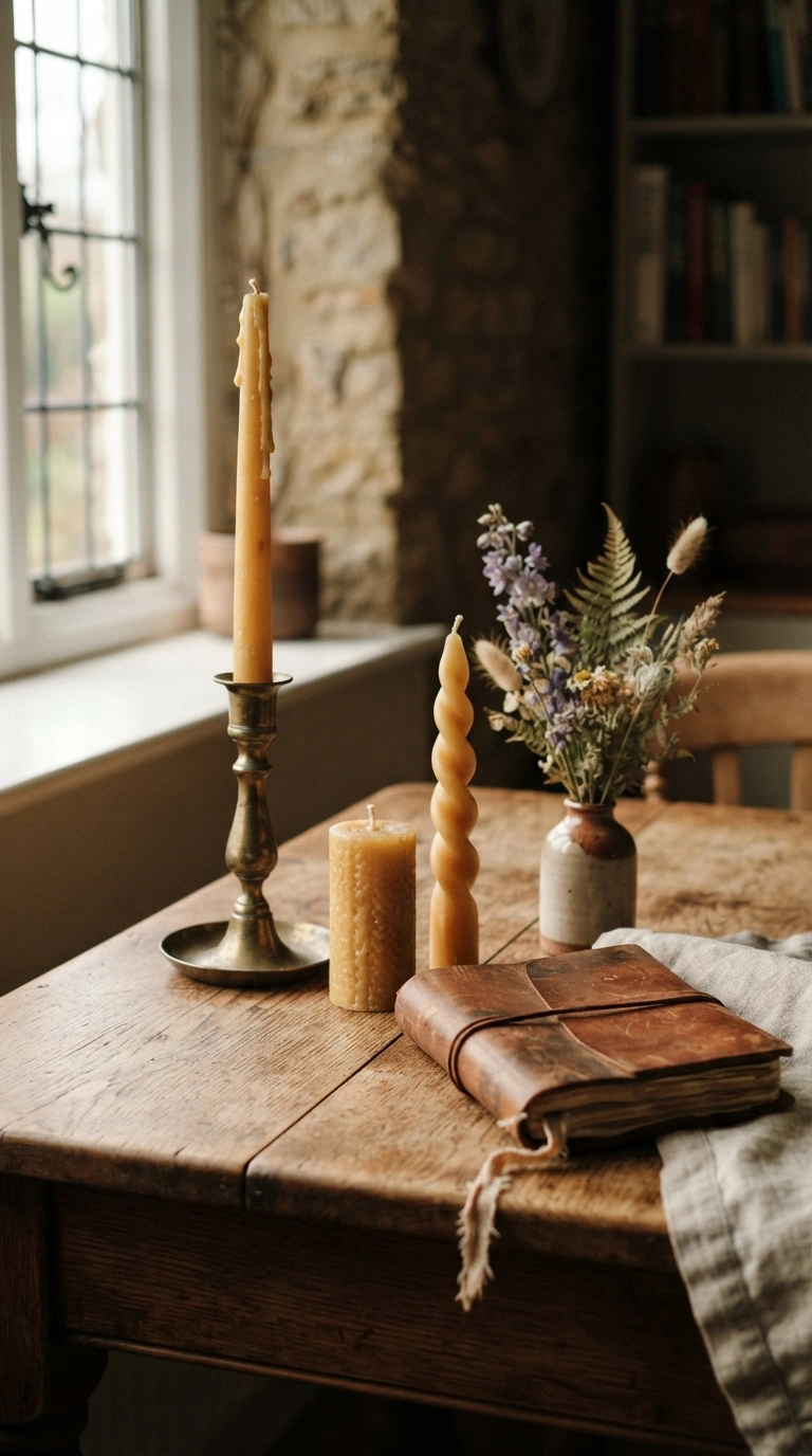 Traditional beeswax candles and candlelight